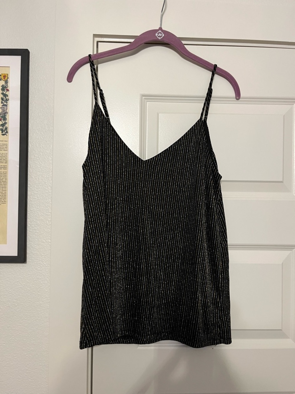 nine britton Black Metallic Pinstripe V-Neck Camisole